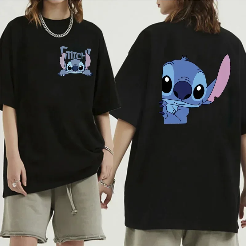 Summer Hot Sleeve Disney Cartoon Cute Stitch Print Children Teen T-shirt Kid Boy Girl Clothes Cotton T Shirt Casual Baby Top Tee