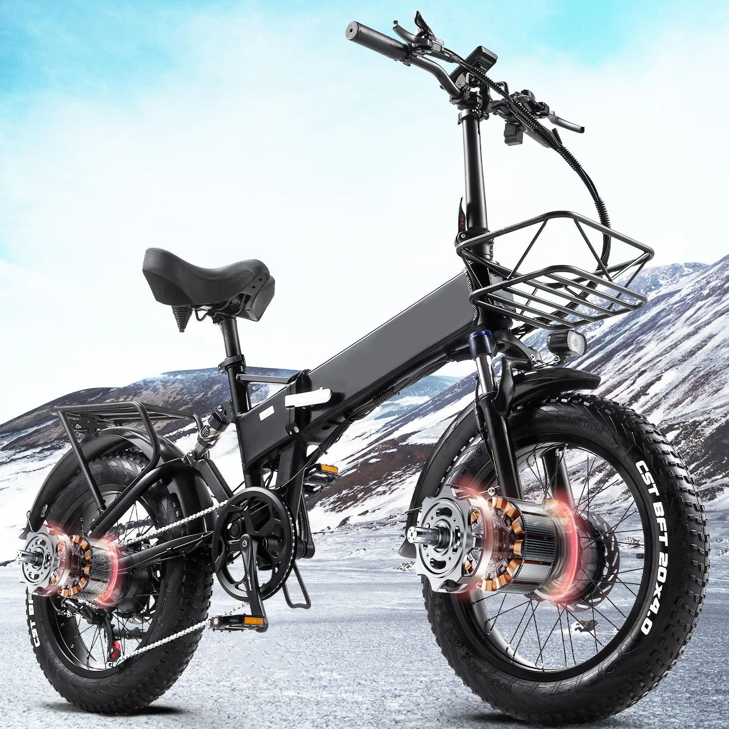 Vélo électrique 2000W, double moteur, VTT électrique, batterie 48V 18AH, vélo électrique 20 pouces, pneus larges, vélo électrique de ville, frein à huile.