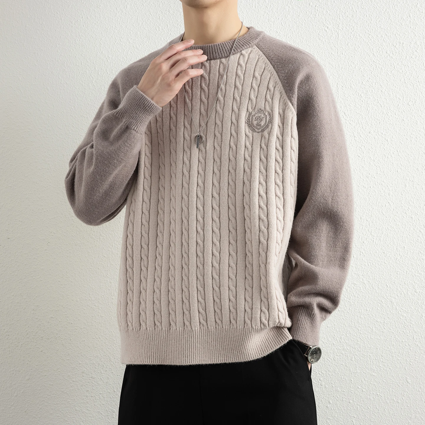 

Мужской вязаный свитер Thiened в стиле ретро с цветными вставками, круглым вырезом, свободного кроя, теплый, осенне-зимний, новый, комфортный, дышащий, флисовый.