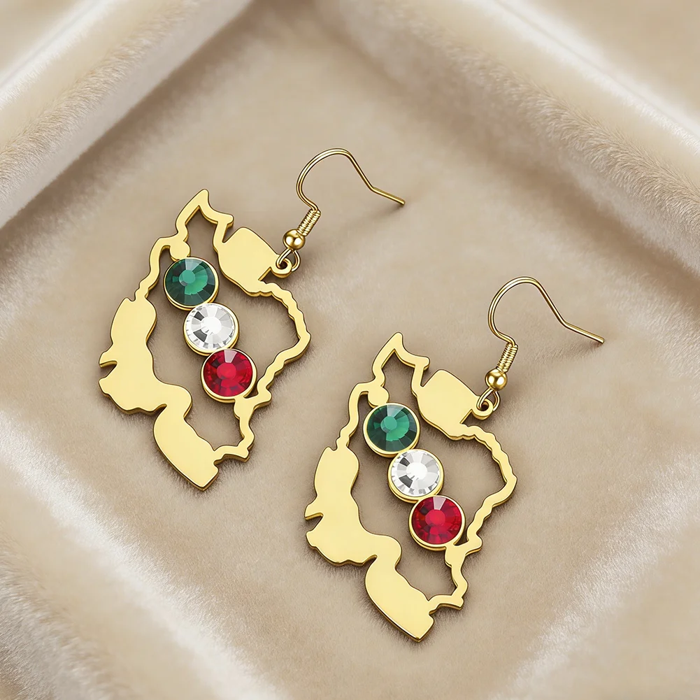 

Cazador Iran Map Flag Drop Earrings Women's Earrings Stainless Steel Iranian Jewelry Anniversary Gifts Wholesale 2026 New