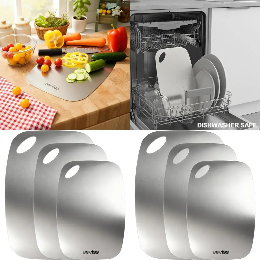 

Triple-Layer Stainless Steel Cutting Board Set, Double-Sided for Kitchen Use, Dishwasher Safe, Ideal for Meat, Vegetables, and F