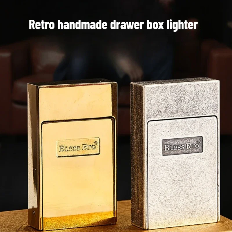 

Handmade Metal Retro Drawer Petrol Lighter Vintage Drawer Oil Lighter Personalized Grinding Wheel Lighter Gadgets for Men