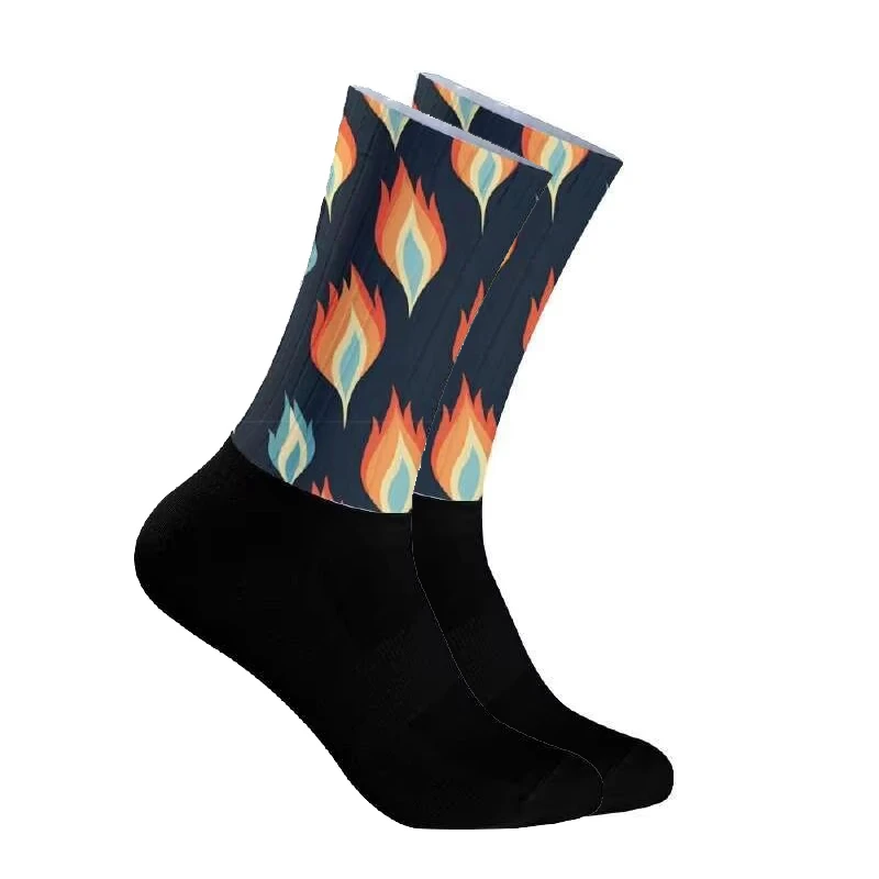 

​ Ретро пламенные велосипедные носки для мужчин и женщин, спортивные носки для велосипеда, дышащие дорожные велосипедные носки