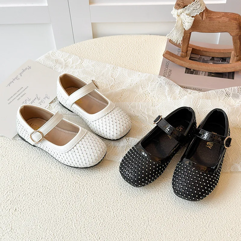 

Spring Girl's Casual Shoes Plain Design Hook-loop Chic Kid's Flat Shoe Black Beige Anti-slip Versatile Comfy Children Shoes