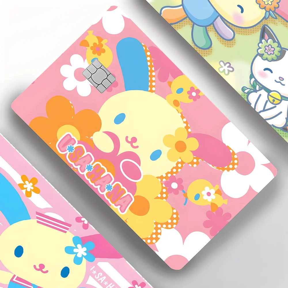 1PC Cartoon U-USAHANA Cute Card Stickers 4pcs PVC Credit Card Skin Stickers Removable Self-adhesive Protective Film