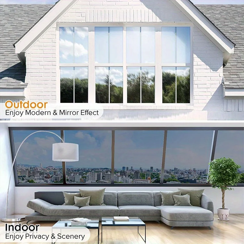 Silver Reflective Privacy Window Film Heat Control Sun Block Removable Static Cling for Home Office Glass