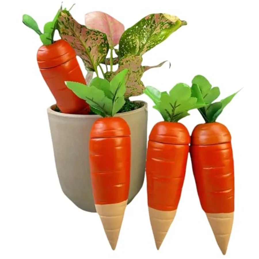 

4Pack Plant Watering Spikes with Lids Self Watering Spikes Plant Water Seepage Device Cute Carrot Shape Clay Plant Garden Water