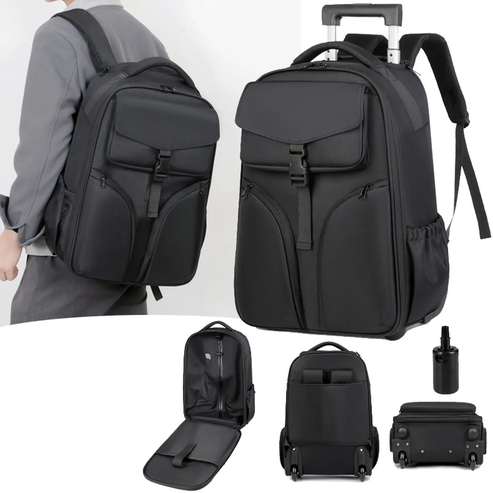 

Trolley Backpack Removable Vacuum Bag Wheeled Shoulder Bag 30L Capacity Water Proof Fabric Built in Pull Rod for Daily Commute
