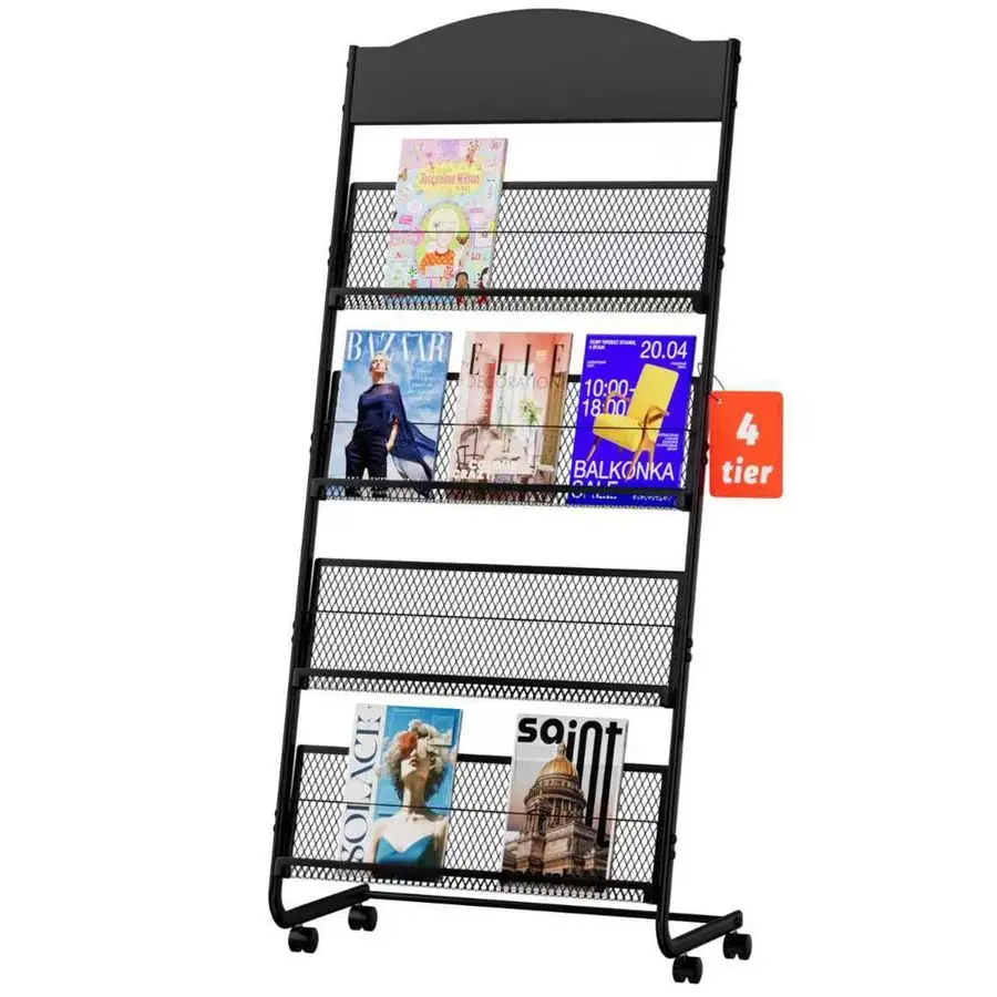 

Floor Standing Magazine Rack, 4 Layer Iron Magazine Rack Floor, Suitable for the Display of Brochures or Documents in Exhibition