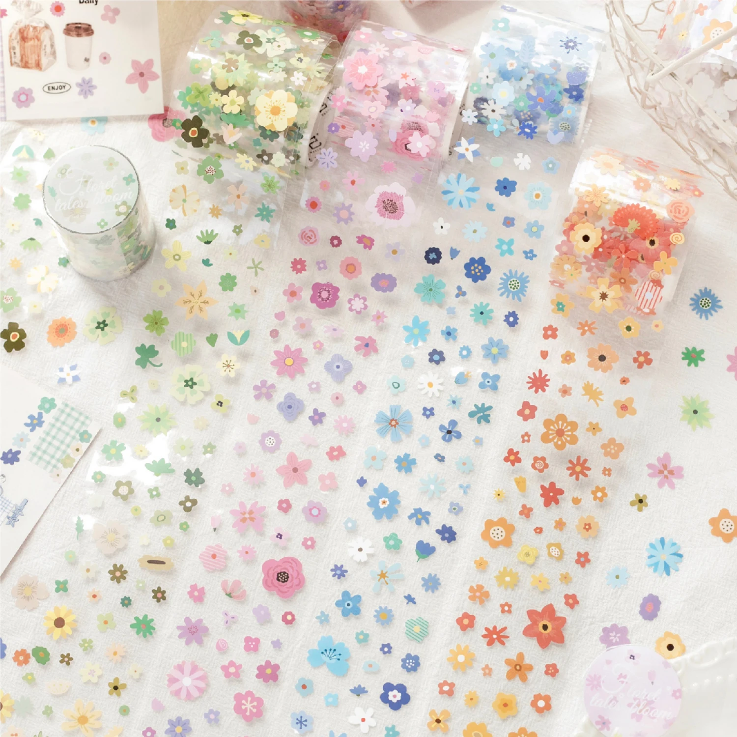 Ruban découpé à la forme de petites fleurs, série 'Petite Histoire Florale', 50mm x 2m, style Kawaii Ins, pour DIY, journal, scrapbook, coque de téléphone, fournitures esthétiques