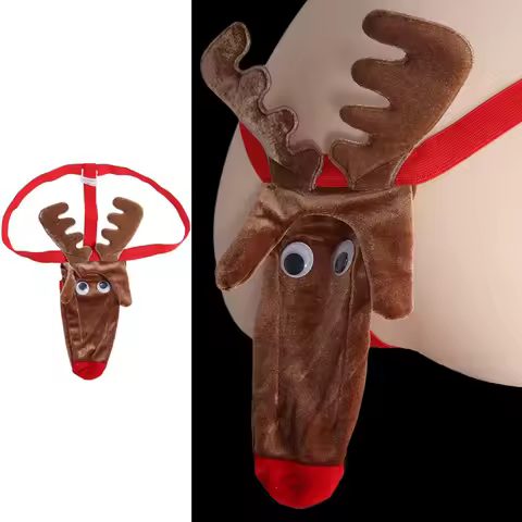 Cute Christmas Elephant Nose Thongs Reindeer Briefs Men's Underwear Elk Funny Underpants Men