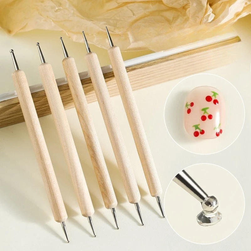 5 Pcs/set Nail Art Dotting Pen Crystal Beads Handle Dual-ended Drawing Painting Rhinestones Manicure Tools