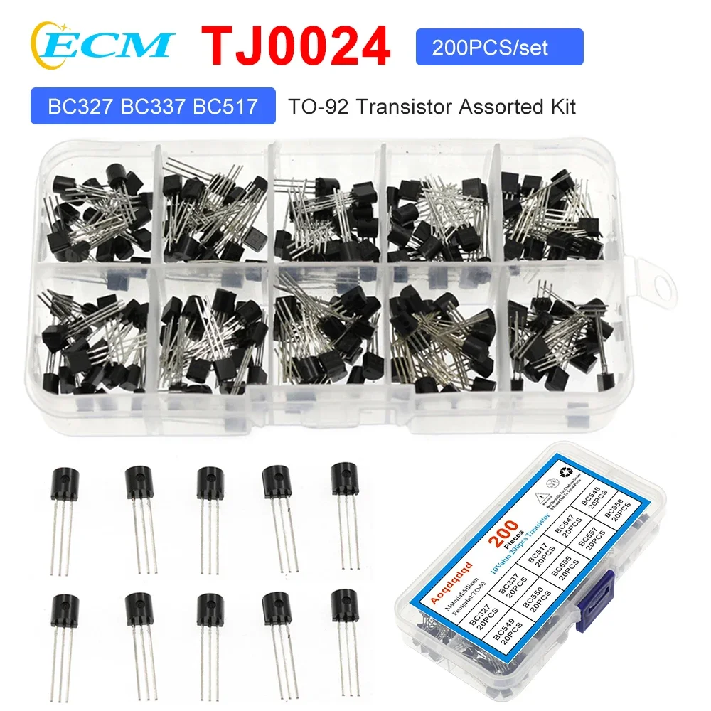 200Pcs/set Transistor Set PNP NPN TO-92 Transistor Kit Assortment Box BC327 BC337 BC517 BC547 BC548 BC549 BC550 BC556 BC557