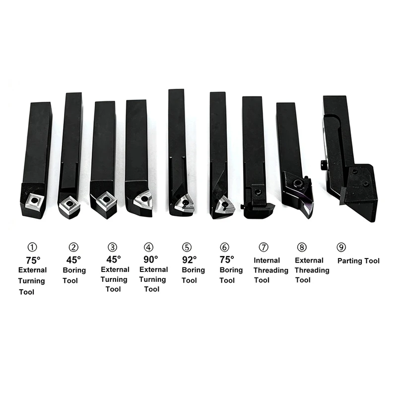 9 PCS/Set Lathe Machine CNC Turning Tools External Turning Tools Threading Tools Turning Tool Holder Set With Carbide Inserts