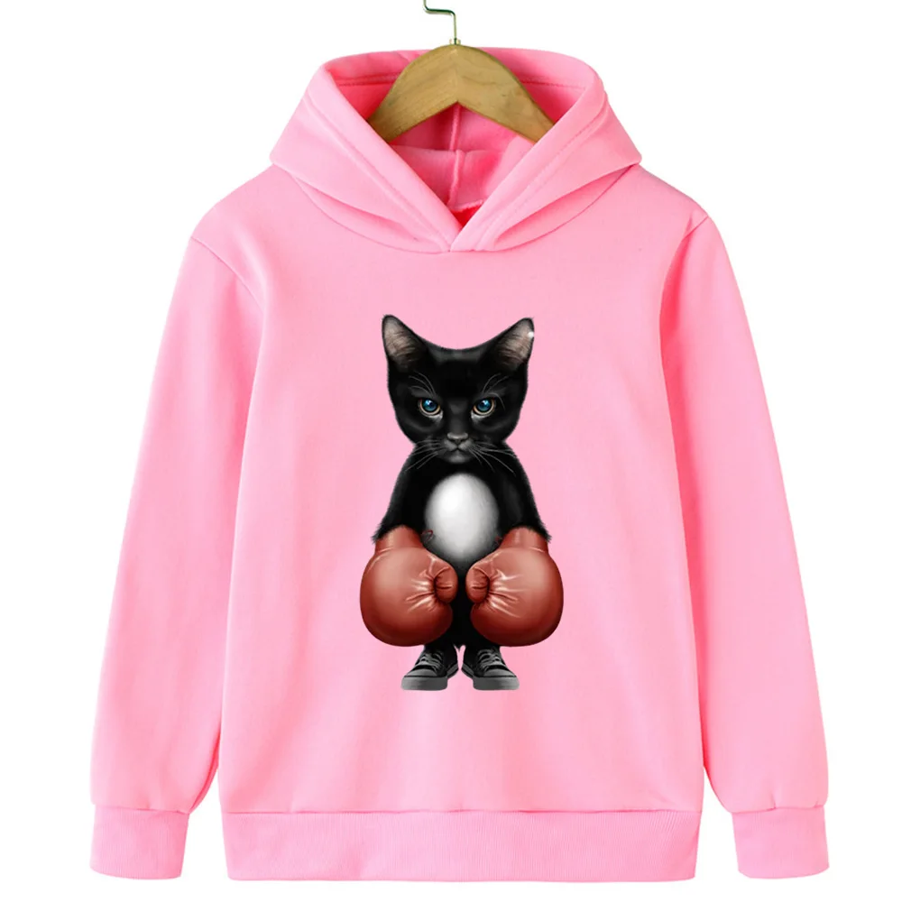 أسلوب مرح ورائع! سترة بغطاء للرأس للأطفال مطبوعة على شكل قطة سوداء للملاكمة، دع الأطفال ارتداء أزياء لطيفة وأنيقة #5