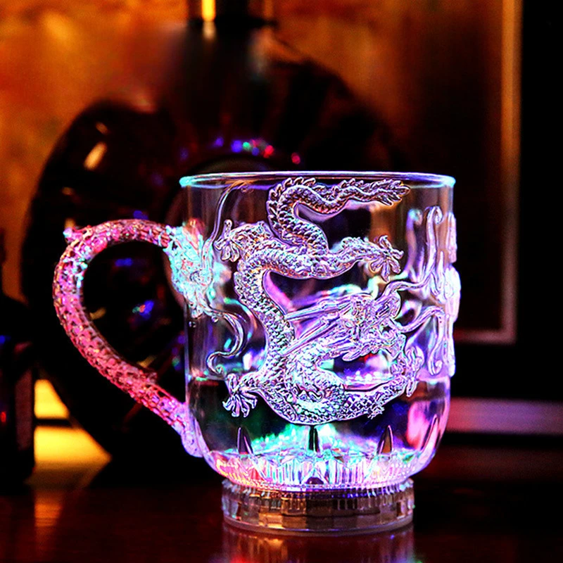 285ml Luminous Cup Beer Cup Bar Dragon LED Inductive Rainbow Color Flashing Light Glow Mugs for Party Flashing Cup