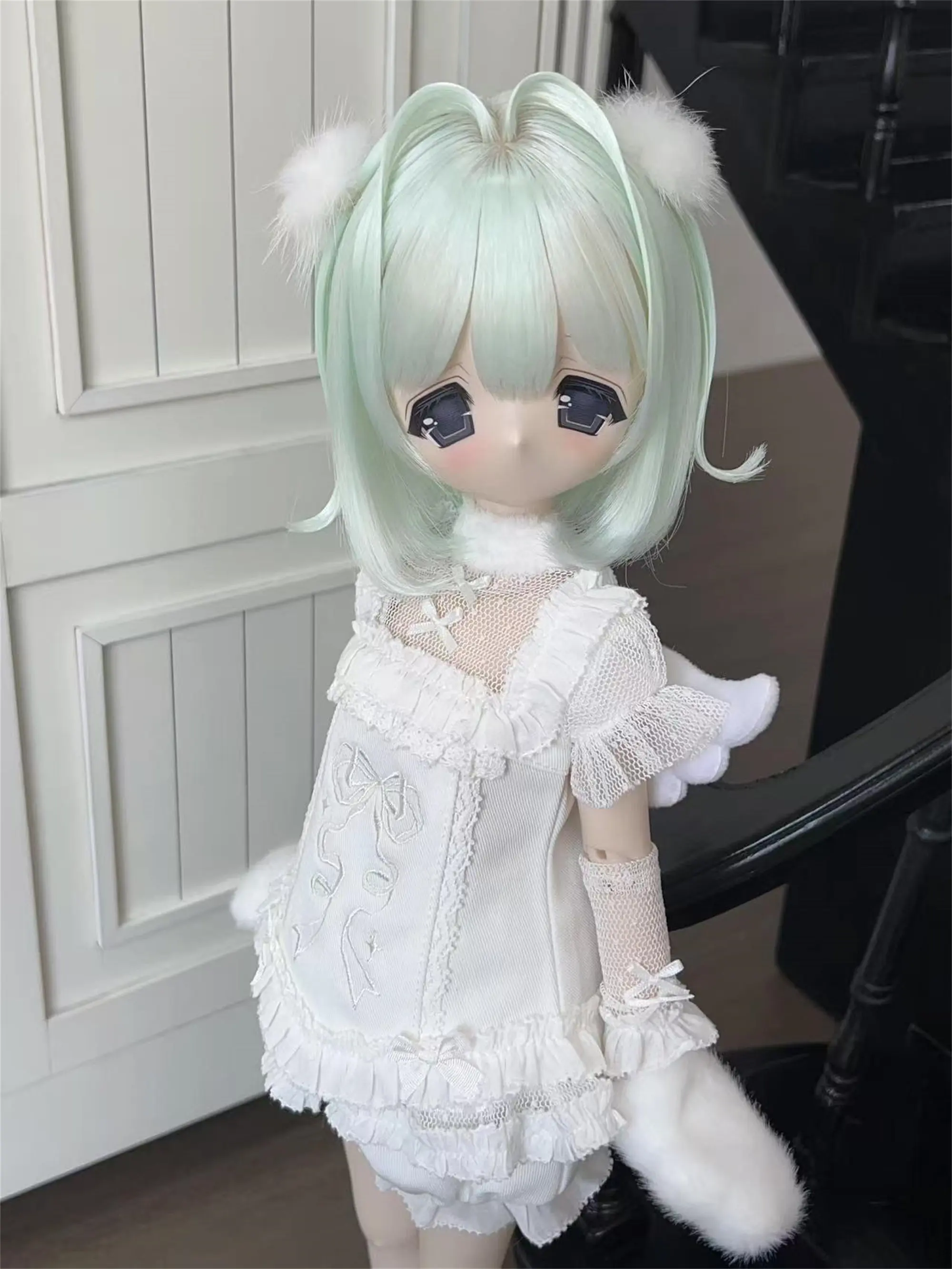 1/3 22.5cm BJD Wigs Anime Angel's Descent Heat-Styled Short Hair Wigs  In Stock Blue Green Daily Elegant Beauty Doll Accessories