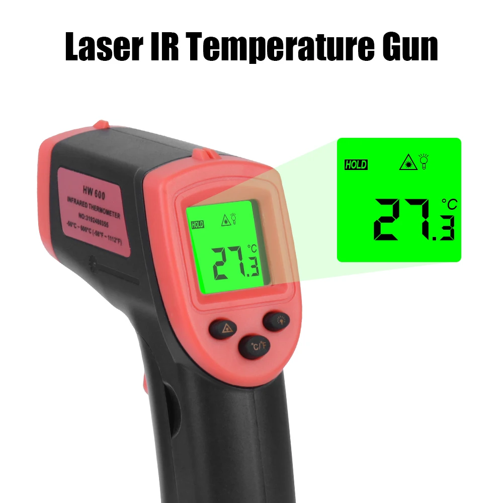 Non-Contact Digital Infrared Thermometer Meter Pyrometer -50~600℃ LCD Display Laser IR Temperature Gun