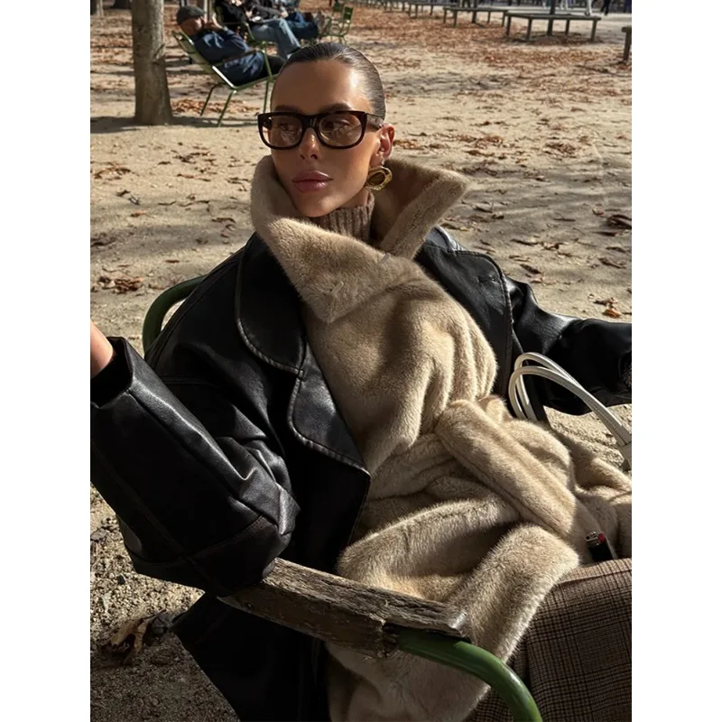 

Casual Faux Fur Vests Women Loose High Neck Sleeveless Belts Waistcoat Female Spring New Chic Thicken Warm Solid Outwears