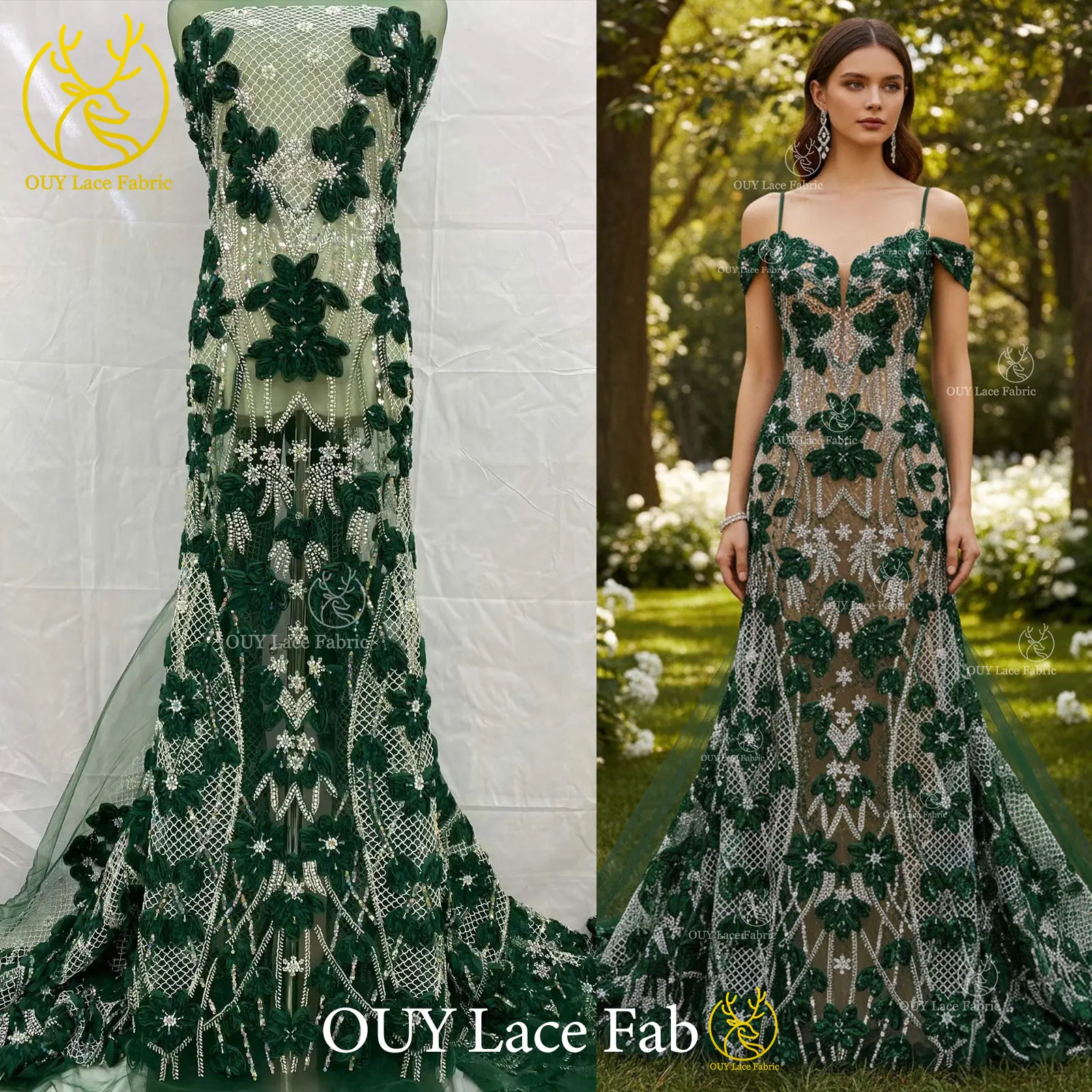 

Новый дизайн, зеленое 3D-сетчатое кружево с бисером и пайетками, высококачественная французская нигерийская ткань для женских вечерних и свадебных платьев, 2026 год