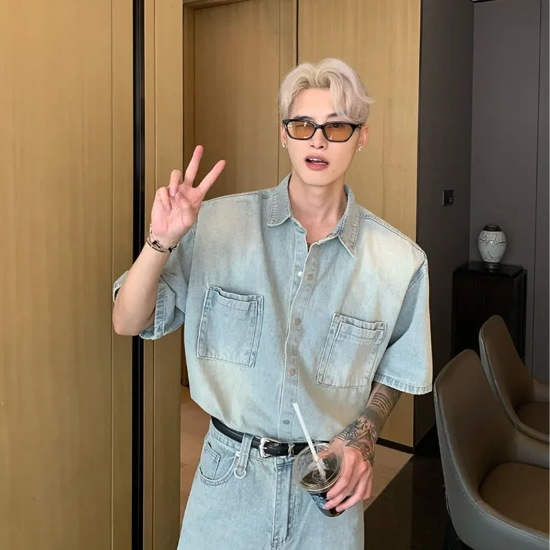 

Man Trousers Sets Denim Jacket No Logo Shirts Pants Suits for Men Two Piece Set Korean Style 2025 Summer Clothes New in Matching