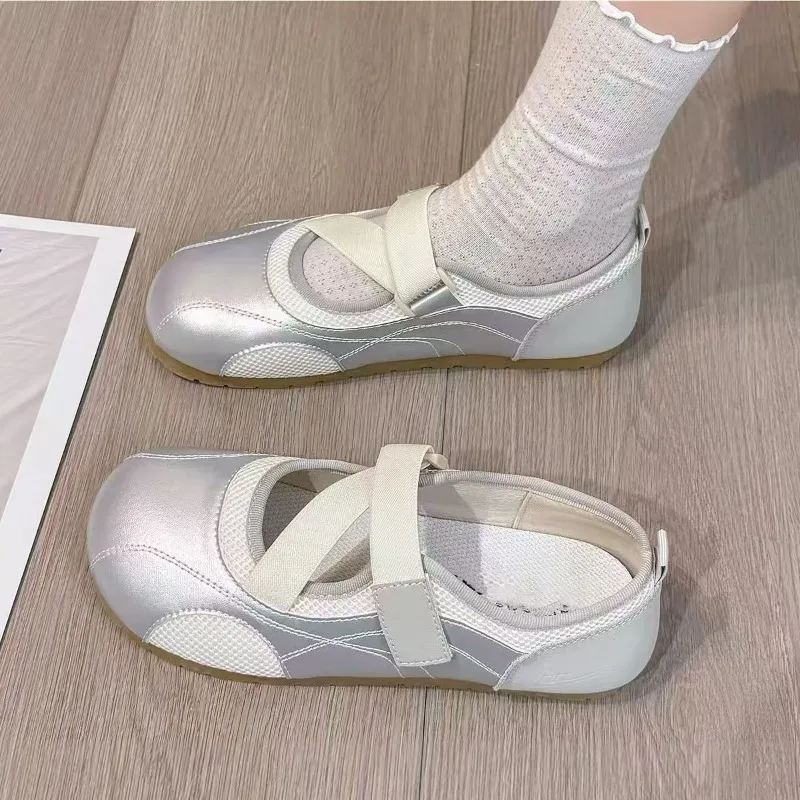 

Женская обувь Мэри Джейн, новинка 2024, балетная танцевальная обувь, универсальная повседневная обувь, летние сетчатые кроссовки с неглубоким носком