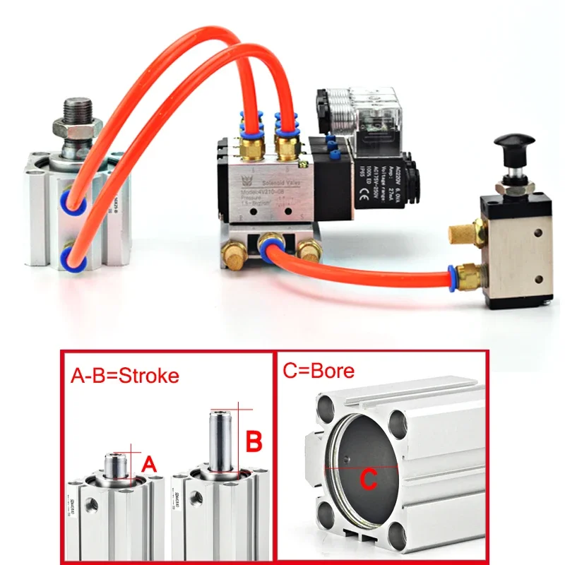 Pneumatic Cylinder SDA16/20/25/32/40/50/63/180/100 Series Double Acting 5-100Mm Stroke Compact Air Cylinder