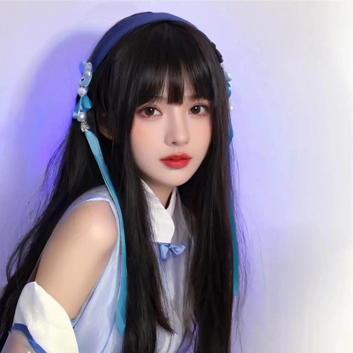 Peluca de cosplay de piel original de Honor of Kings Xishi |   Gorro completo de pelo largo y liso negro para convenciones