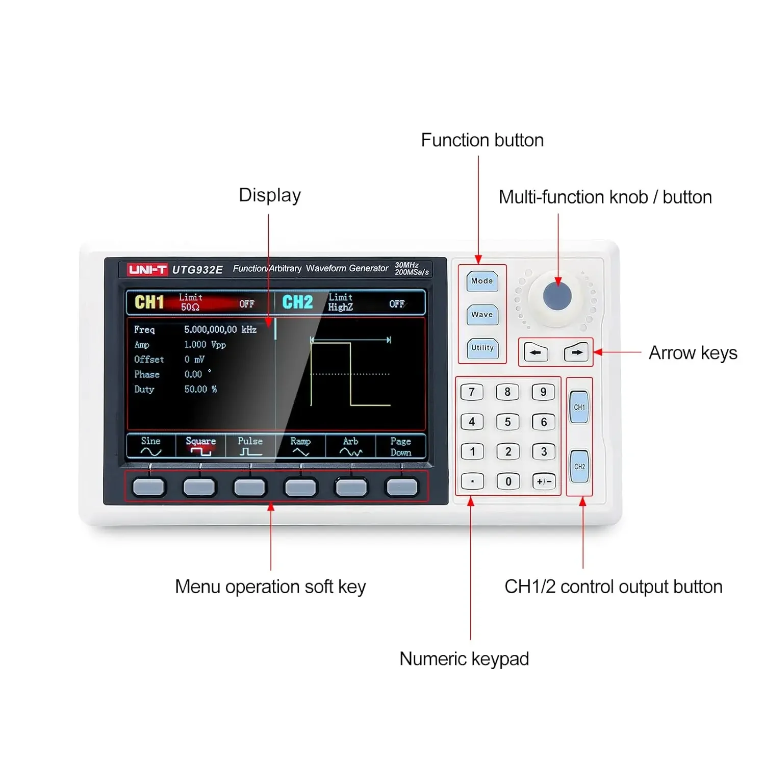 T UTG932E 30MHz Function Generator Arbitrary Waveform Signal Generator Dual-Channel 200MSa/s 14 Bits Frequency Meter