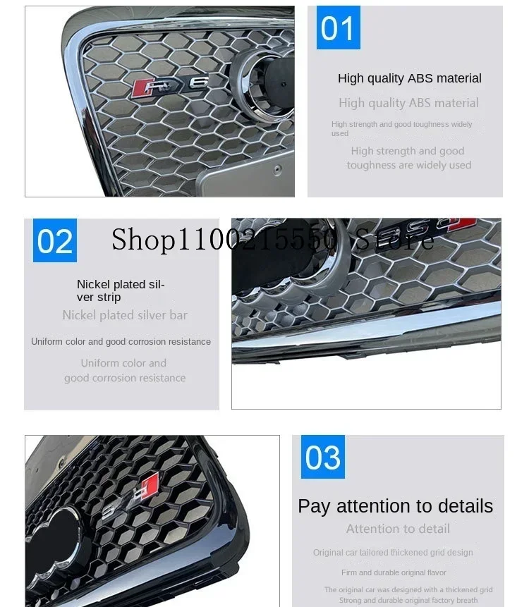 Car Accessories tools Car Front Bumper Grille for Audi RS6 for A6/S6 C6 2005 2006 2007 2008 2009 2010 2011 (Refit for RS6 Style)