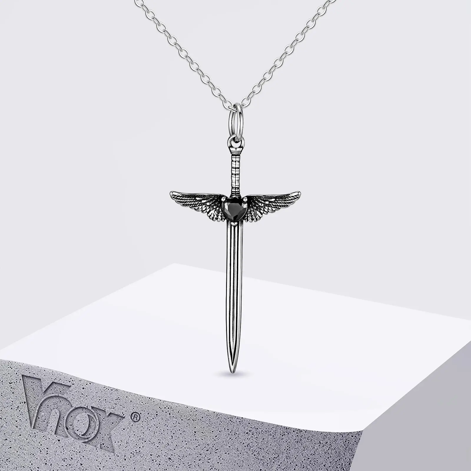 

Vnox Gothic Love Wings Pendant Necklace for Men, Angel Wings Stainless Steel Black Zircon Pendants O-chain , Retro Jewelry Gifts