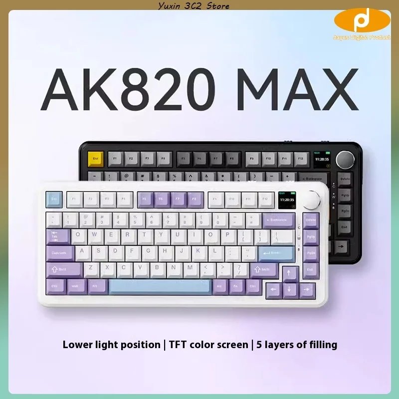 

Клавиатура Ajazz Ak820 Max Механическая беспроводная, 75% ГГц, с цветным Tft экраном