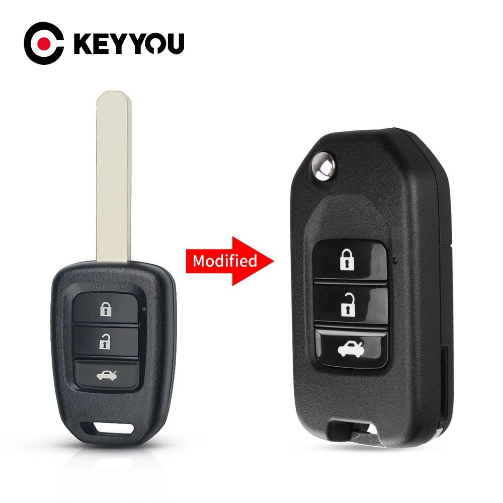 KEYYOU Flip Folding Modified Remote Key Shell 3 Buttons Fob For Honda Fit Marina Wisdom XRV CITY