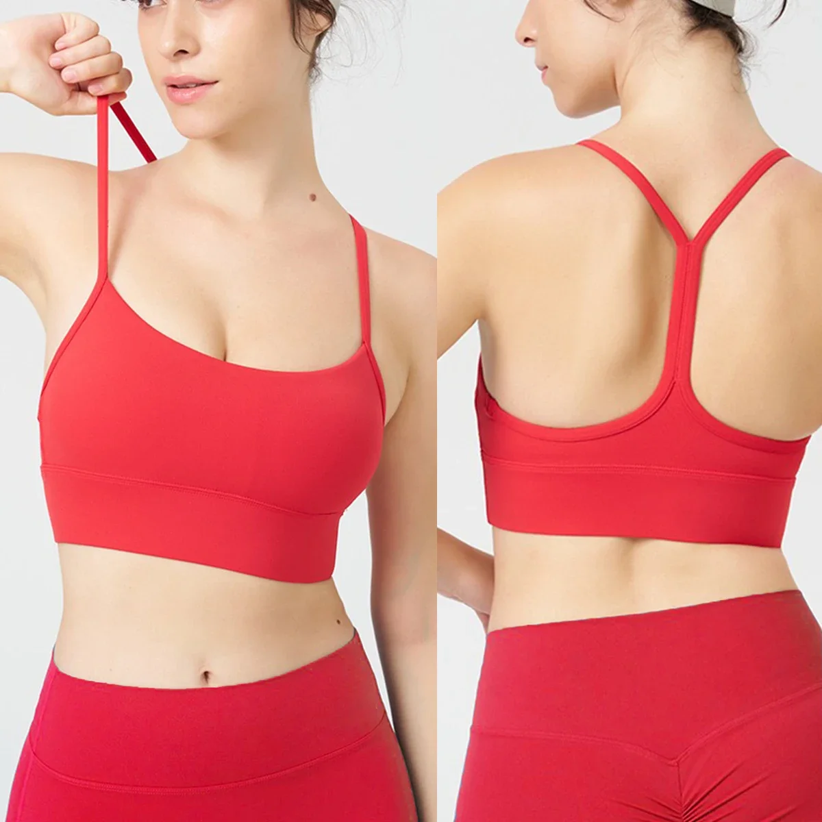 Y Brat Women's Sports Tank Top with Built-in Removable Cups & Scrunch Leggings Gym Clothes