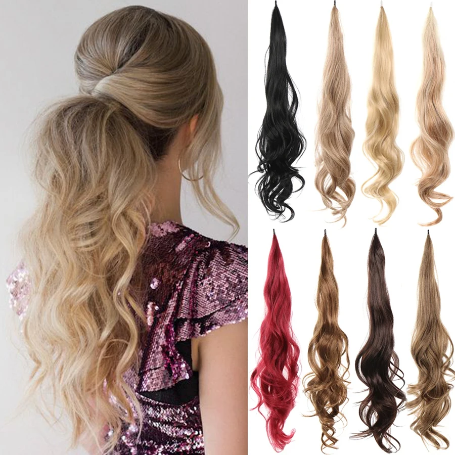 

32Inch Synthetic Flexible Wrap Around Ponytail Long Curly Layered Natural Fake Ponytail Hairpiece Extensions for Women