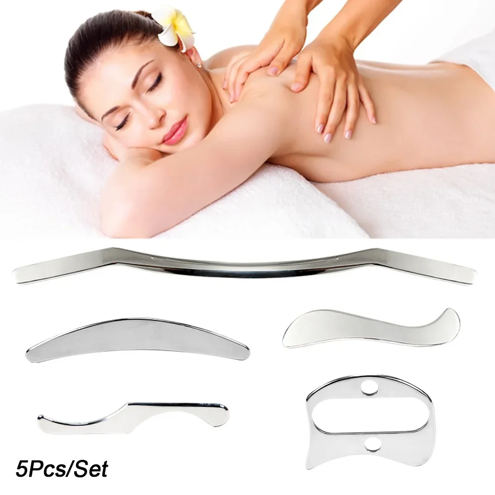 

5Pcs Stainless Steel Gua Sha Muscle Scraper Set Physical Therapy Scraping Massage Tools IASTM Tool Relieve Muscle Pain & Tension