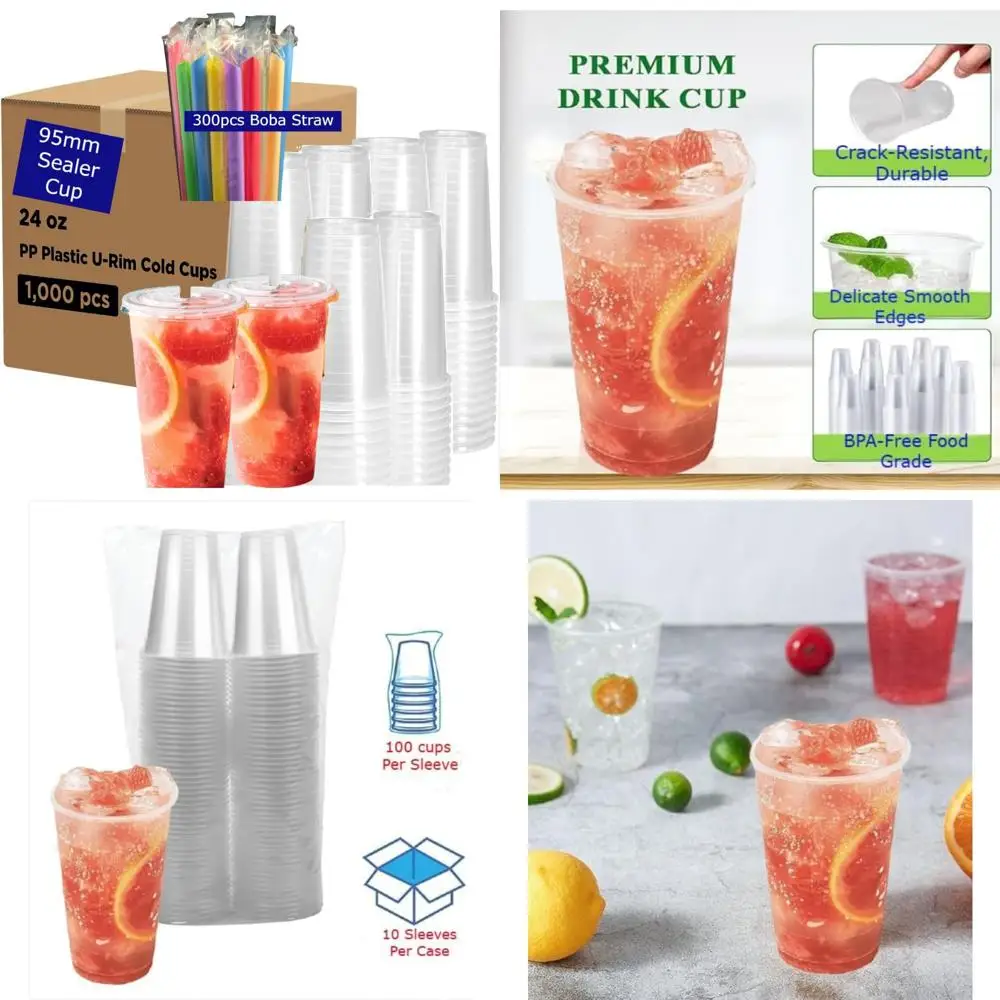 

95mm Polypropylene Cold Cups with Boba Straws - Various Sizes and Packs (16oz, 22oz, 24oz) - 24oz Cups and Straws Included