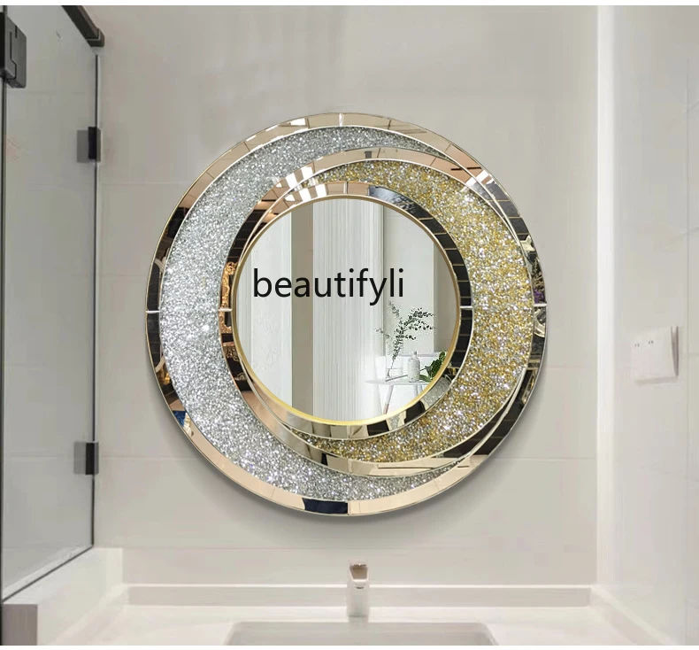 

Living room, fashionable round art decoration, wall hanging, exhibition hall sample background wall with diamond mirror