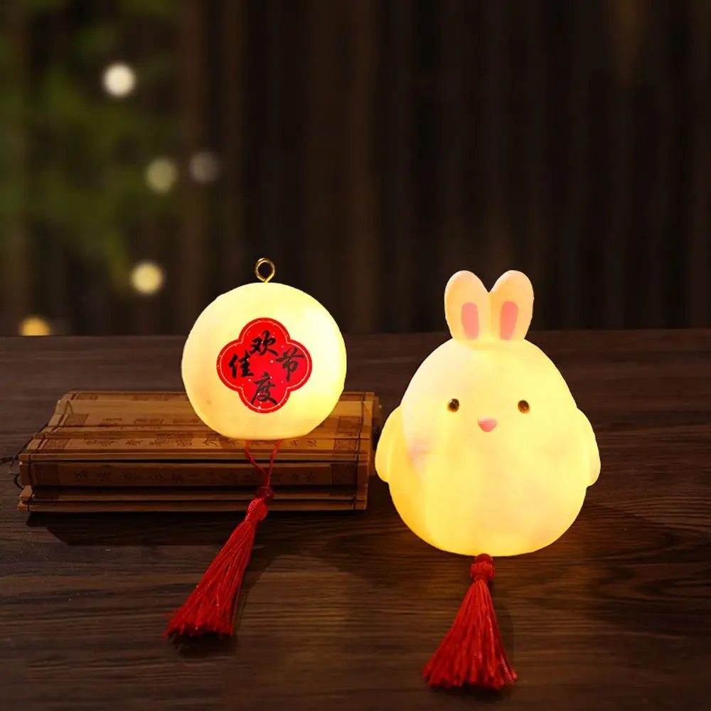 Cartoon Chinese Rabbit Lantern Blessing Handmade LED Lantern Toys Traditional Portable Handheld Lamp Educational Toy