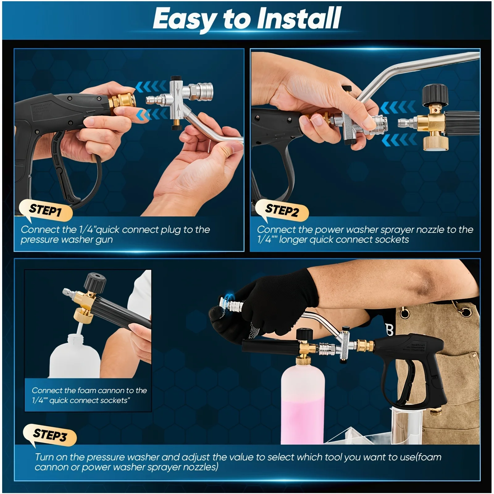 

High-Pressure Spray Bottle Gun – 5000 PSI Cleaning Tool with 5 Adjustable Nozzle Tips & 1/4" Quick-Connect Fitting – Ideal for Car Care, Floor Cleaning, and Window Maintenance