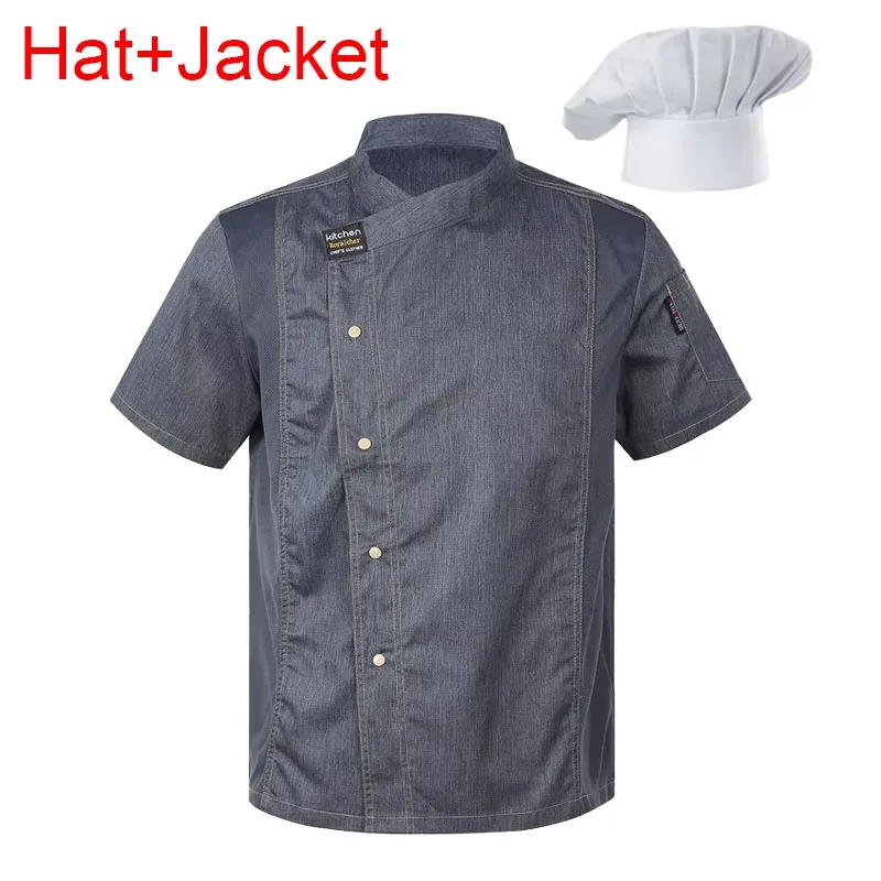 プロのシェフジャケットと調理用帽子ケータリングキッチン作業服セットレストランコックコスチュームベーカリーカフェユニフォーム