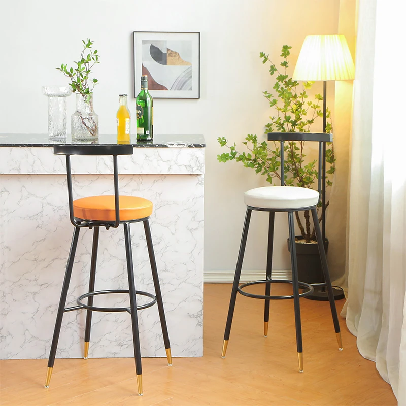 

Nordic Fashion Bar Chairs Furniture for Home Soft Leisure Bar Chair High iron Stool Light Luxury Backrest Simple Bar Stools INS
