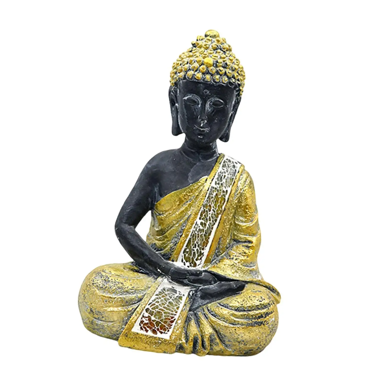 Garden Buddha Statue Solar Powered Gold Resin Outdoor Ornament Collectible for Peaceful Landscape