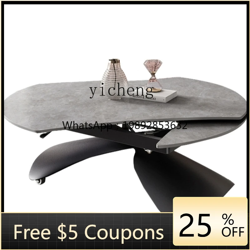 

ZTqh Stone Plate Coffee Table Light Luxury Modern Multi-Functional Living Room Home round Mobile Lifting Coffee Table
