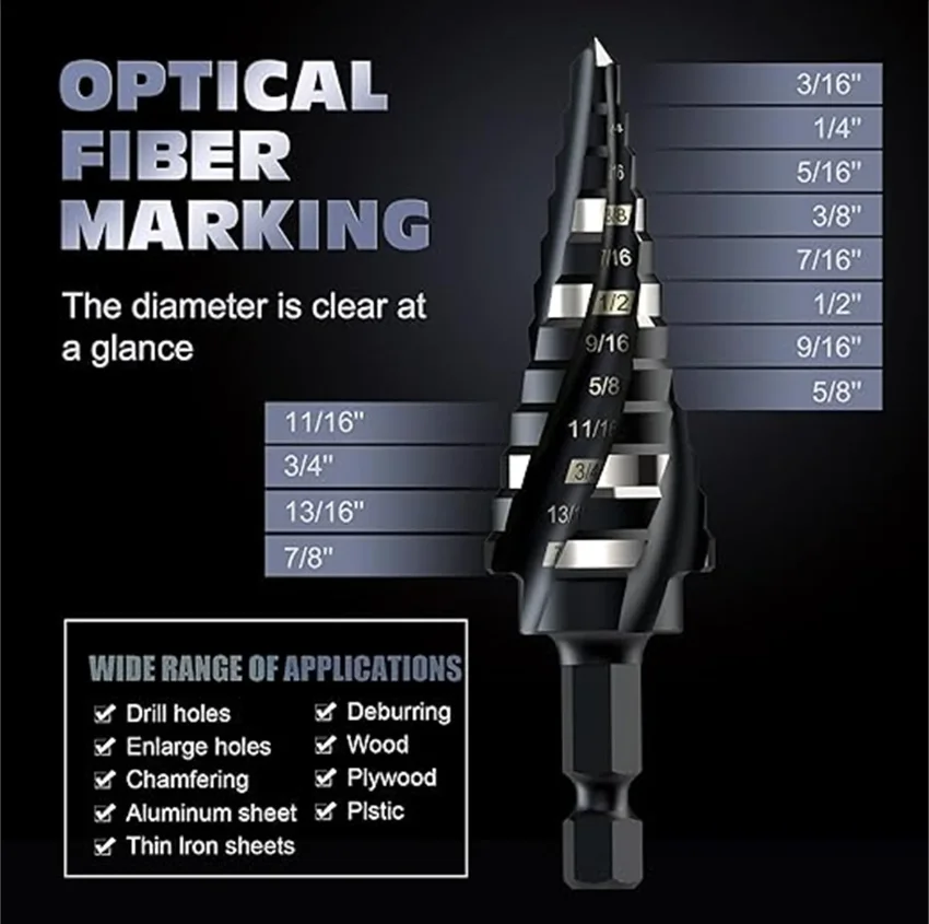 1WAN YUE 4 Spiral Flute M35 Cobalt HSS Step Drill Bit 3/16\