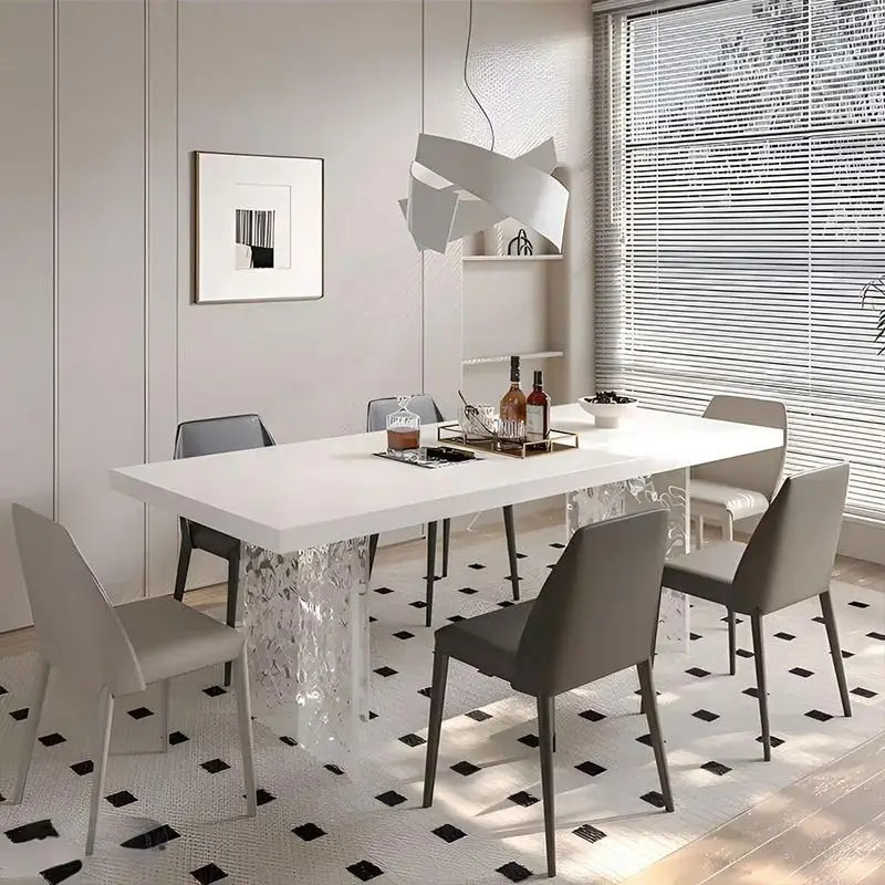 HYS modern simple living room small apartment rock slab dining table dining chair acrylic suspended water ripple rectangle