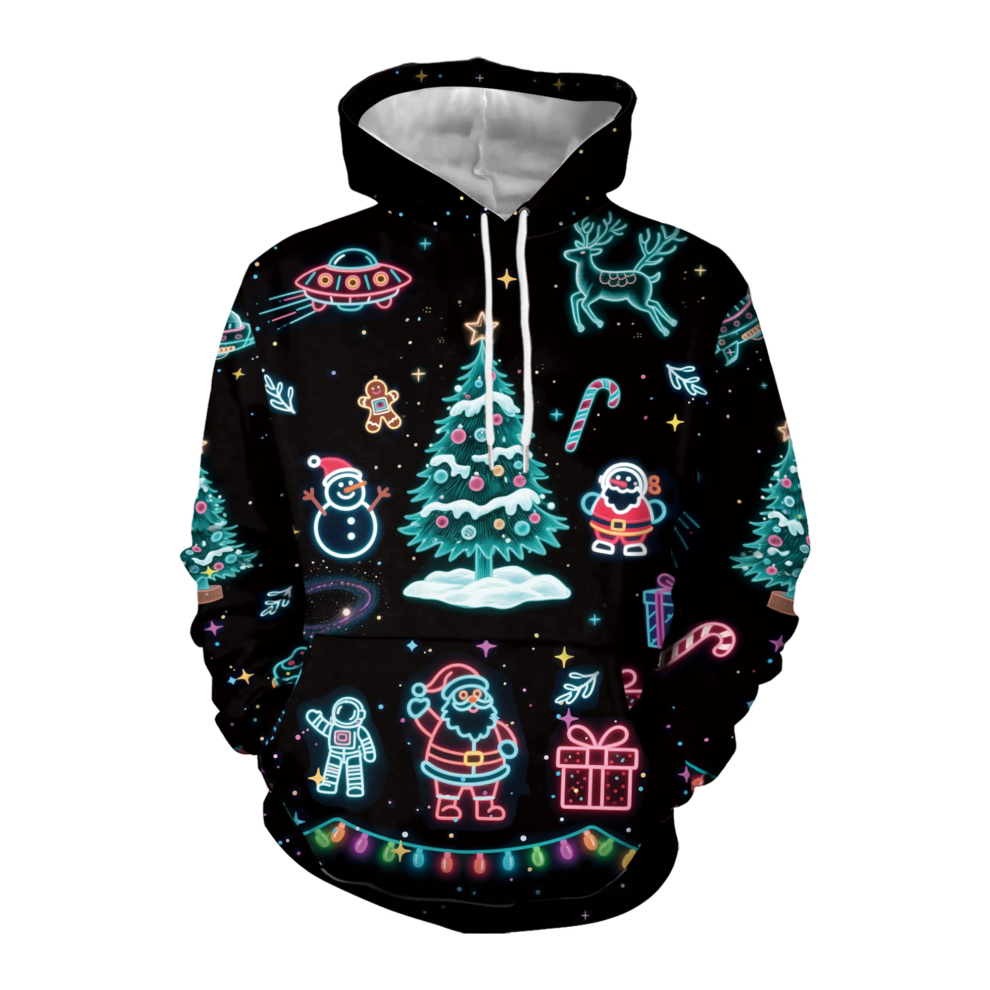 

3D Digital Print Neon Santa Claus Snowman Christmas Tree Pattern Hoodie Men Women Ugly Xmas Pullover Hooded Sweatshirt