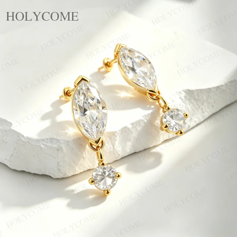 2.4ct All Moissanite Stud Earrings for Women Girls Sparkling Jewelry Marquise Cut 925 Sterling Silver Jewelry