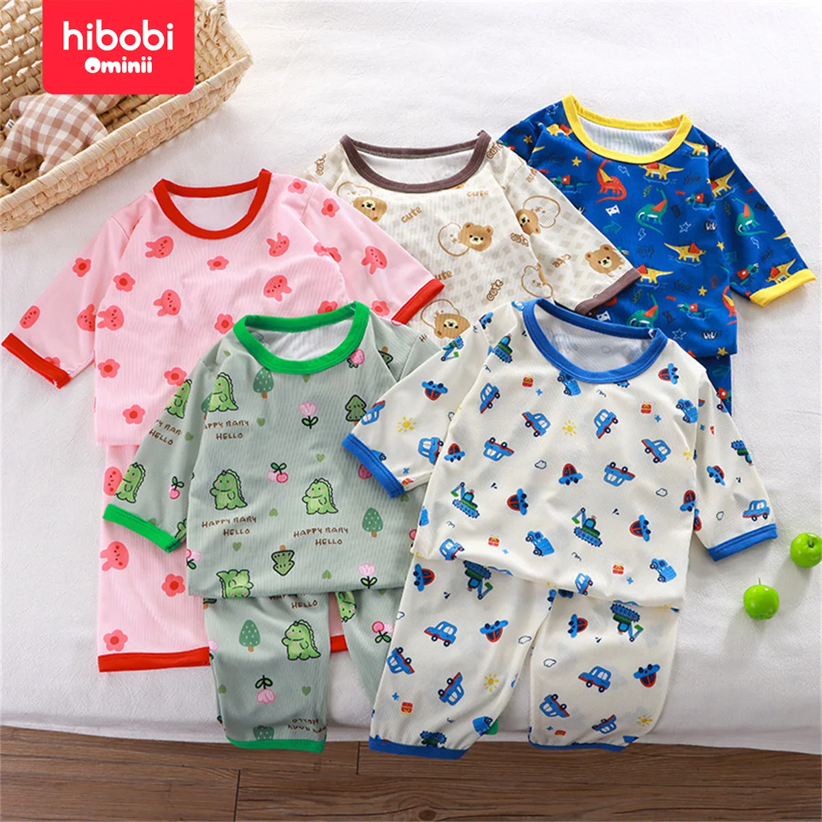 Hibobi-ropa de aire acondicionado para niños, conjunto de ropa interior de manga de tres cuartos, pijama de bebé, chándal de verano, 2 piezas