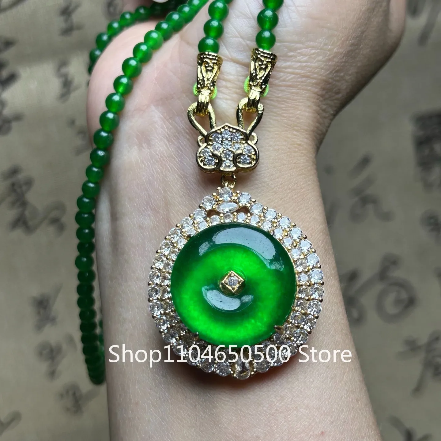 

Certified Natural Perfect High Ice Green Jade Jadeite Pendant&Necklace